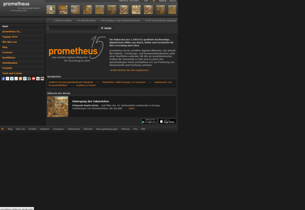 Prometheus-Bildarchiv, Screenshot der Homepage