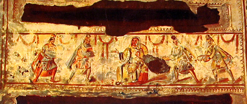 Domitilla-Katakombe, Wandmalerei mit Darstellung der Anbetung der Weisen (aus einer Publikation von Joseph Wilpert)