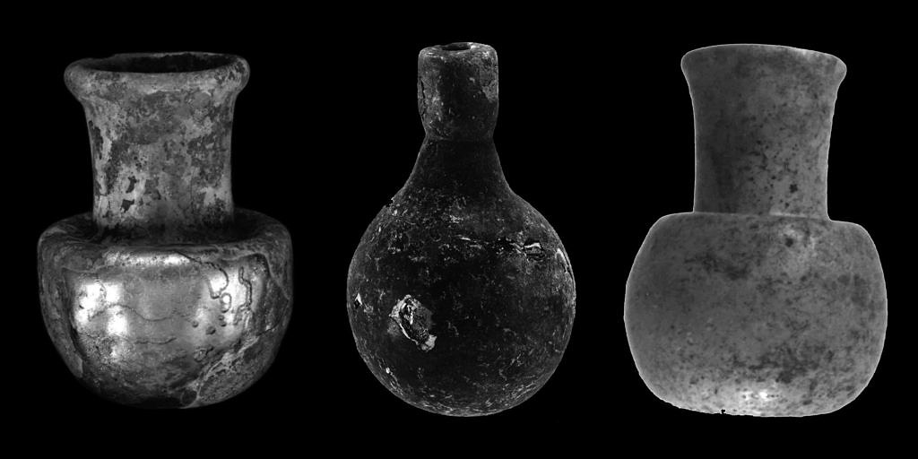 Glasfunde von Tall Bi’a (Syrien), drei Flaschen bzw. flaschenartige Gefäße