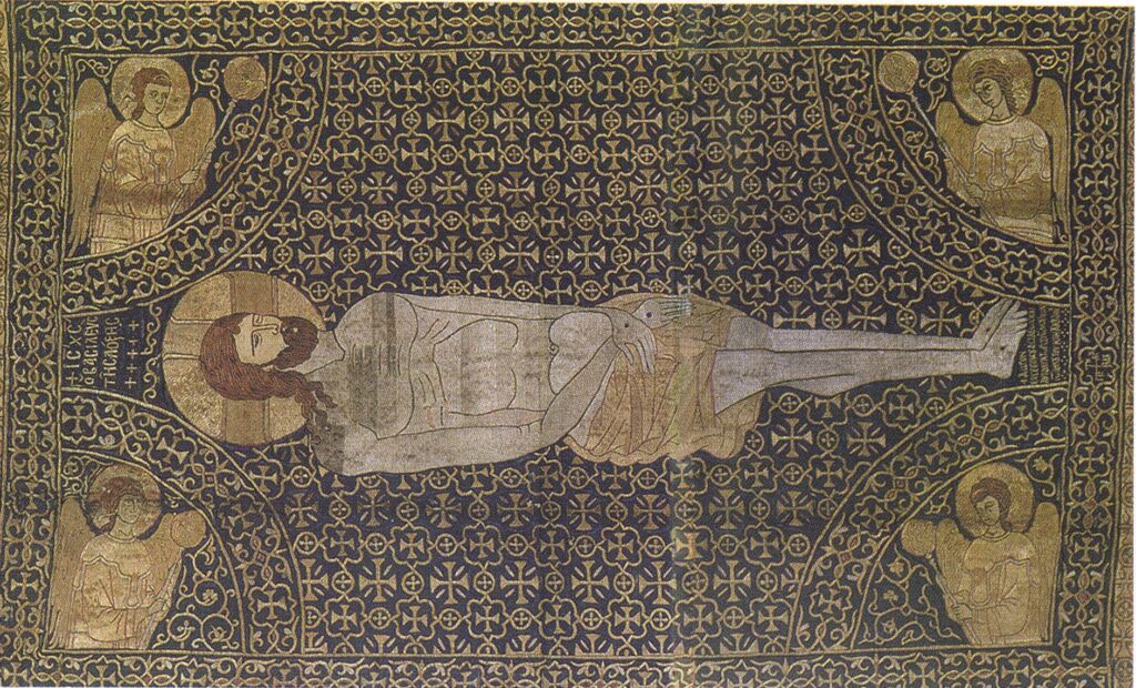 Christus im Grab und Engel. Aer, 1354, Byzanz. Stiftung des Kaisers Johannes Kantakuzenos. Kloster Vatopedi, Athos (Griechenland).